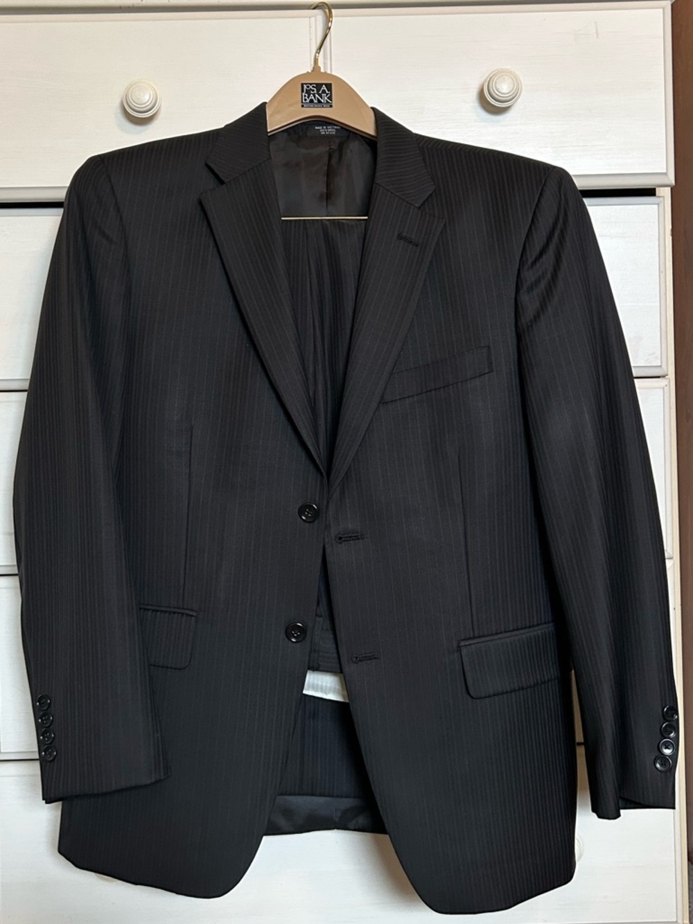 Men's Black Striped Two-Button Suit